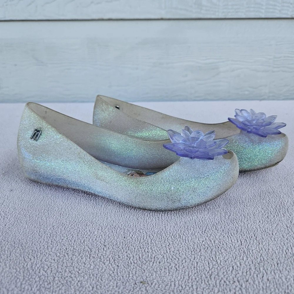 Mini Melissa Mel Ultragirl Frozen Anna Elsa Glitter Flats Shoes SZ 12 Disney